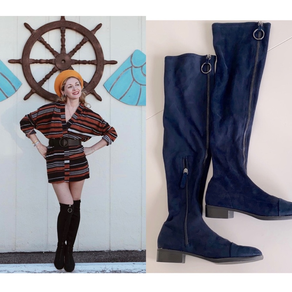 Zara navy blue over the knee fabric boots Size 36
